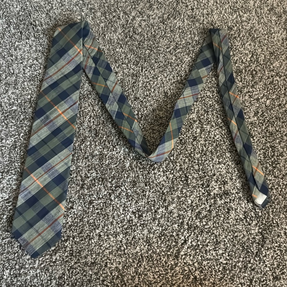 Charing Cross by Schreter Blue/Orange Plaid Neck Tie Men’s Vintage